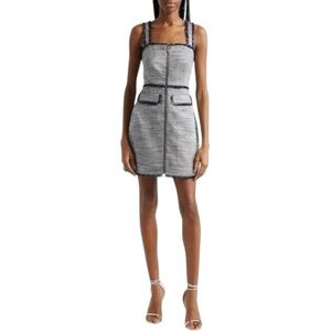 NWT CINQ À SEPT Odie Metallic Fringe Detail Linen Blend Tweed Mini Dress‎ 2 $365